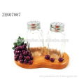 Glass Salt and Pepper Shaker Set with Holder Grape Figurine